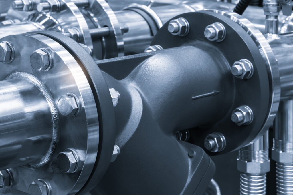 Industrial Concept. Equipment Of The Boiler House, Valves, Tubes, Pressure Gauges, Thermometer. Close Up Of Manometer, Pipe, Flow Meter, Water Pumps And Valves Of Heating System In A Boiler Room.